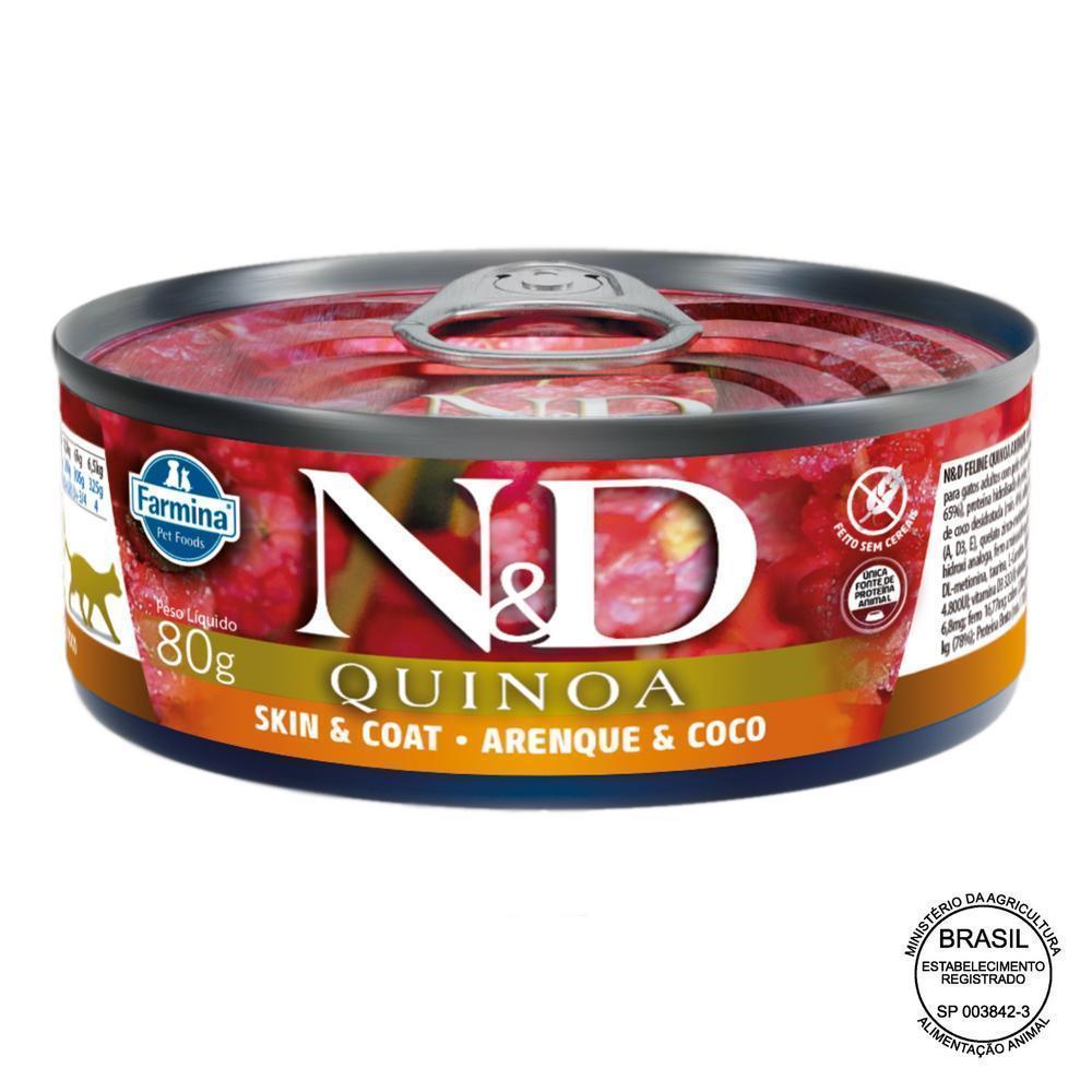 N&D Quinoa para Gatos Adultos de Todas as Raças Sabor Quinoa, Coco e Arenque 80g