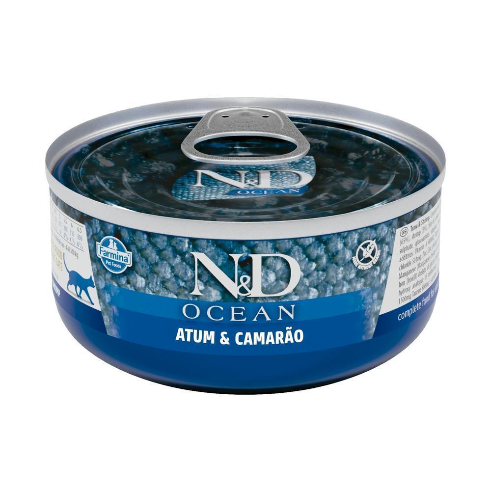 N&D Ocean para Gatos Adultos de Todas as Raças Sabor Atum e Camarão 70g