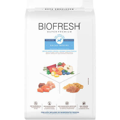 Ração Seca Biofresh Mix de Carne, Frutas, Legumes e Ervas Frescas Cães Filhotes de Raças Médias - 3Kg