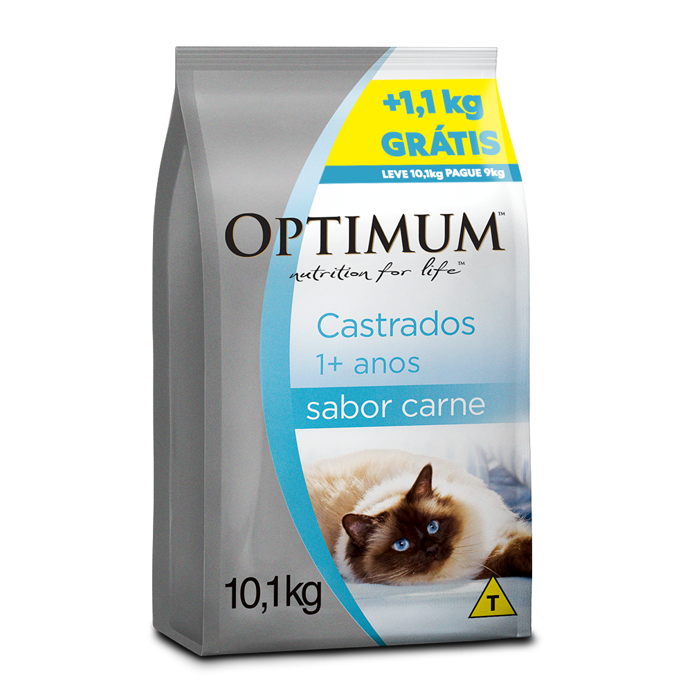 Ração Seca Optimum Carne para Gatos Adultos Castrados - 10,1kg