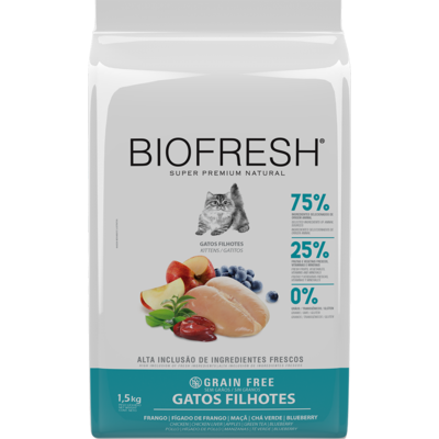 Ração Seca Biofresh Frango, Fígado de Frango, Maçã, Chá Verde e Blueberry para Gatos Filhotes - 1,5Kg