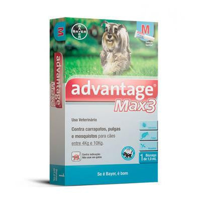 Antipulgas e Carrapatos Bayer Advantage MAX3 para Cães de 4 a 10kg - 1 bisnaga