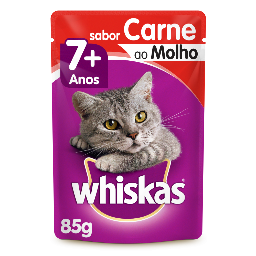 Ração Úmida Whiskas Sachê Carne ao Molho para Gatos Adultos Sênior 7+ Anos 85 g 15un
