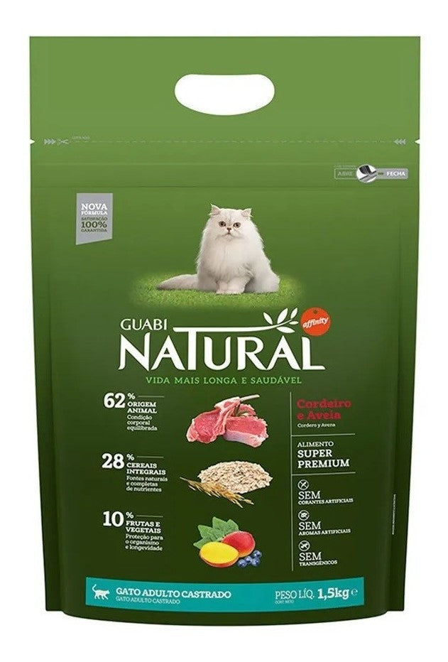 Ração Affinity Cordeiro e Aveia para Gato Adulto Castrado Guabi Natural 1,5Kg