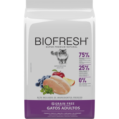 Ração Seca Biofresh Frango Fresco, Maçãs, Orégano e Blueberry para Gatos Adultos - 7,5Kg