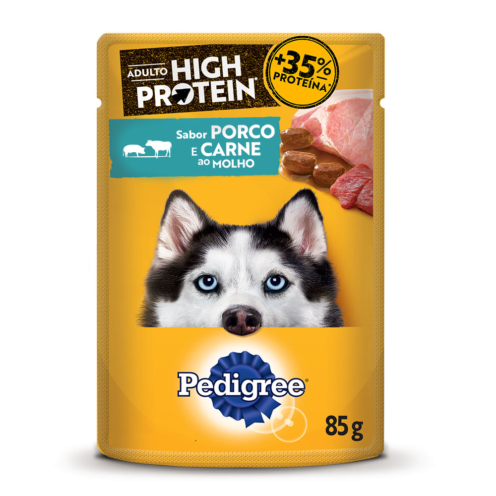 Ração Úmida Pedigree Sachê High Protein Cães Adultos Porco e Carne Ao Molho 85 g 15un