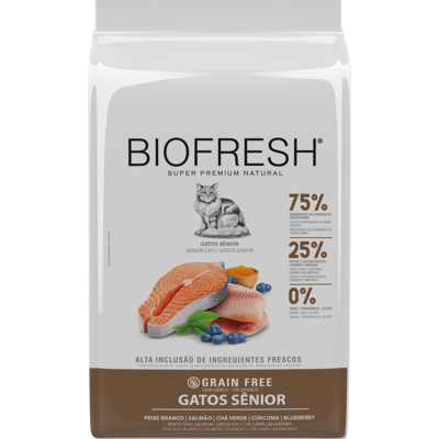 Ração Seca Biofresh Peixe Branco, Salmão, Chá Verde, Cúrcuma e Blueberry para Gatos Sênior - 1,5Kg